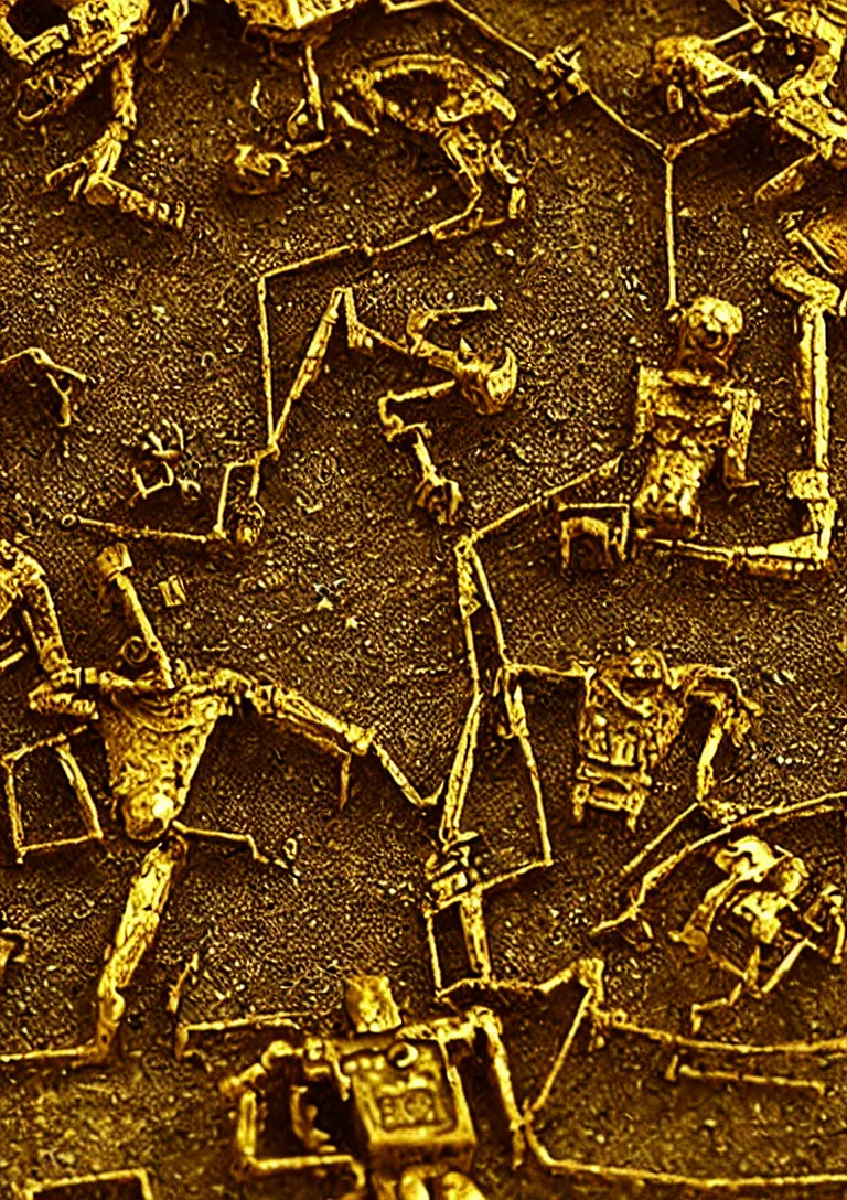 Image similar to Archaeologists discover ancient golden robot. Photorealistic. Intricate details.