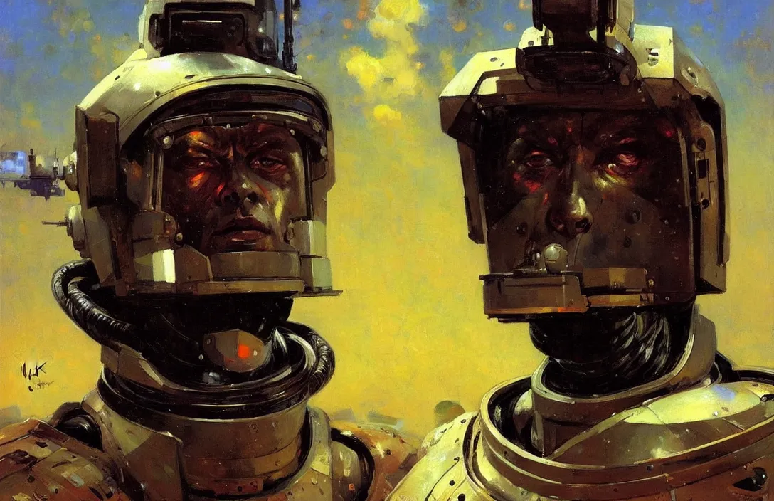 Prompt: portrait of futuristic space robot!!!!!!!!!!!!!!!!!!!!!!!!!!!, detailed face, detailed painting,, epic lighting, by ilya repin, phil hale and kent williams