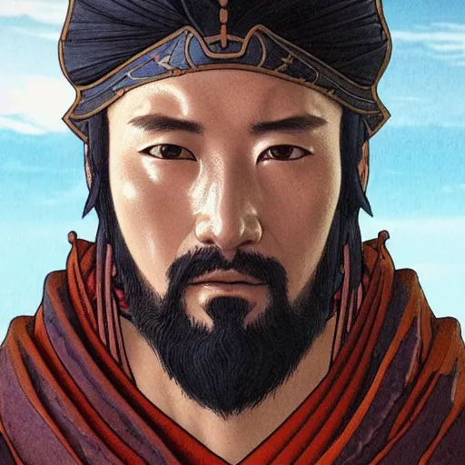 Prompt: highly detailed vfx portrait of marco polo ( from honor of kings ) by eiichiro oda, makoto shinkai, alphonse mucha, sharp focus, art by artgerm and greg rutkowski!, backlit, harsh overhead sunlight, blue eyes!!, aquiline nose!!, stanley kybric, kaoru mori, detailed,