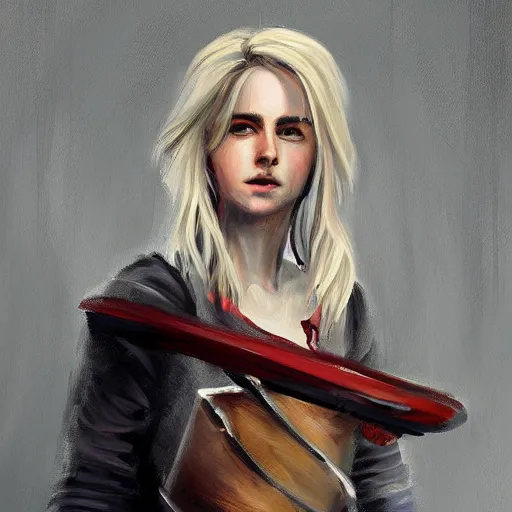 Prompt: Ciri skateboarding, expressive oil painting, digital art