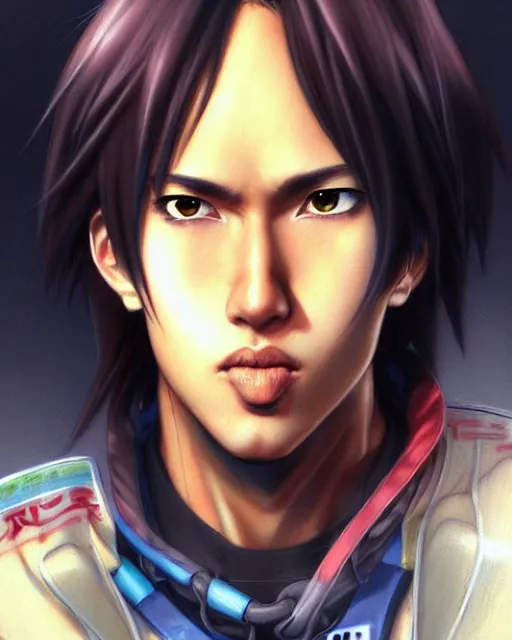 Image similar to well drawn animation portrait Anime skateboarder Stallone Sharp fine face, realistic shaded Perfect face, fine details. Anime. cyberpunk realistic shaded lighting by katsuhiro otomo ghost-in-the-shell, magali villeneuve, artgerm, rutkowski Jeremy Lipkin and Giuseppe Dangelico Pino and Michael Garmash and Rob Rey