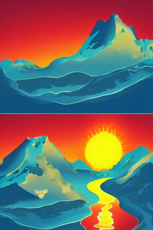 Prompt: sun mountain water illustration vector digital art trending on artstation