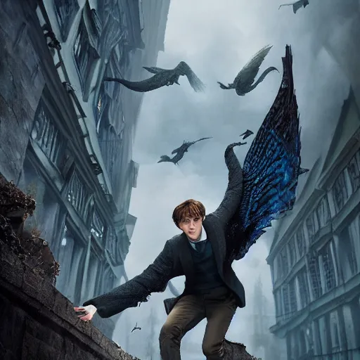 Image similar to hyperrealistic mixed media high resolution, scamander from harry potter with his creatures , stunning 3d render inspired art by István Sándorfi and Greg Rutkowski and Unreal Engine, perfect symmetry, dim volumetric lighting, 8k octane beautifully detailed render, post-processing, extremely hyper-detailed, intricate, epic composition, highly detailed attributes, highly detailed atmosphere, full body shot, cinematic lighting, masterpiece, no trending on artstation, very very detailed, masterpiece, stunning, flawless structure, lifelike texture, perfection,