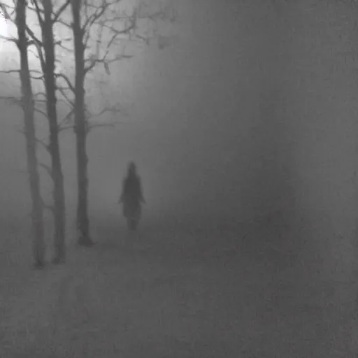 Prompt: insane nightmare, no light, everything is blurred, creepy shadows, ghost looks straight on you, very poor quality of photography, 2 mpx quality, grainy picture