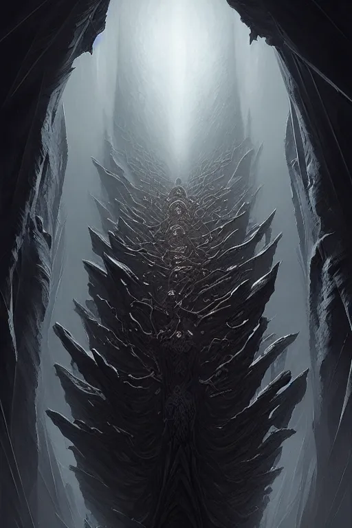 Image similar to professional concept art of a symmetrical fractal ominous floating terrifying thing in a dark room by artgerm and greg rutkowski ( thin white border ). an intricate, elegant, highly detailed digital painting, concept art, smooth, sharp focus, illustration, in the style of cam sykes, wayne barlowe, igor kieryluk.