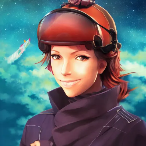 Image similar to portrait of amelia earhart the great pilot of seventh heaven, anime fantasy illustration by tomoyuki yamasaki, kyoto studio, madhouse, ufotable, square enix, cinematic lighting, trending on artstation