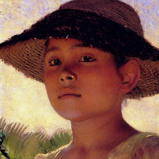 Image similar to a ultradetailed beautiful painting of a girl in amazonas by jules bastien - lepage, hans belmer, frank weston and gustave baumann, trending on artstation, mediterranean, palm trees, light sparkles, sharp focus, soft light