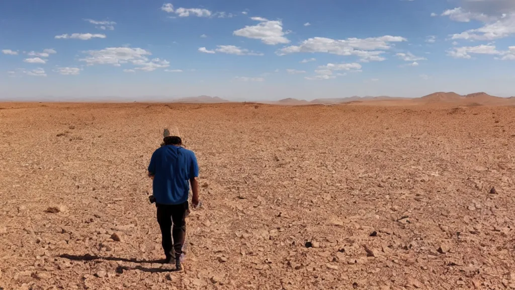 Image similar to una persona caminando en el desierto, realismo