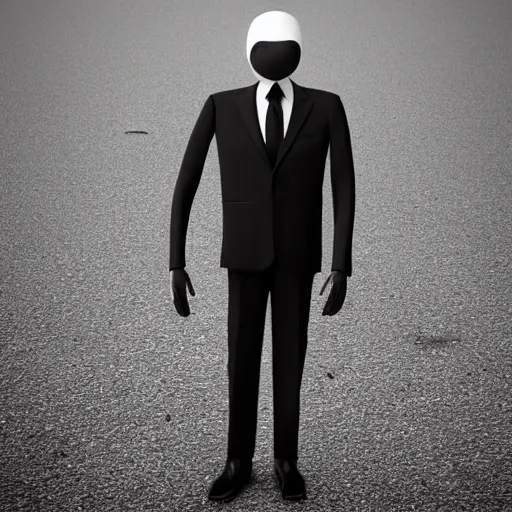 Image similar to slenderman, slenderman is selling vegemite, dark and eerie, realistic cgi, no face, tall and wearing suit