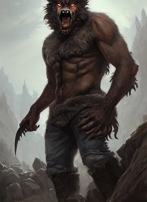 Image similar to rugged werewolf, dnd, fantasy oil _ painting _ unreal _ 5 _ daz. _ rpg _ extremely _ detailed _ artgerm _ greg rutkowski