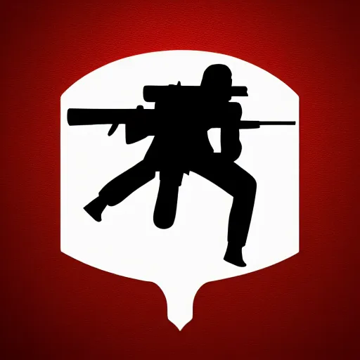 Prompt: slick minimalist line logo of a ghostly figure holding a sniper rifle, watermark, epic design