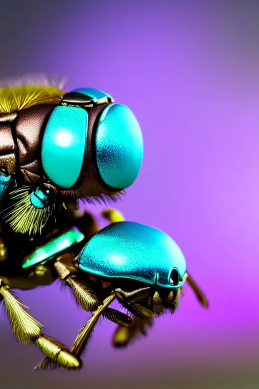 Image similar to high quality macro robot metallic tachinid fly! gorgeous highly detailed hannah yata elson peter cinematic turquoise lighting high quality low angle hd 8k sharp shallow depth of field