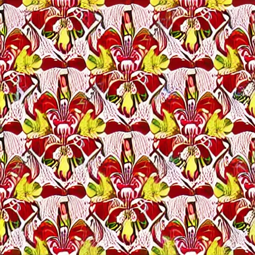 Prompt: vintage seamless wallpaper pattern. floral, colourful, print, design, red background, seamless, tileable, ornament.