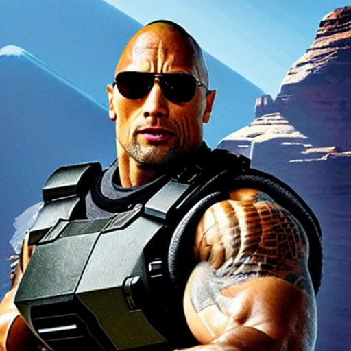 Image similar to dwayne johnson as doom guy