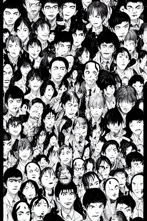 Image similar to countless people falling from sky by junji ito