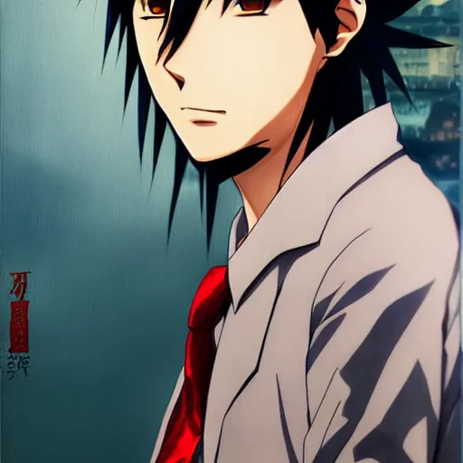 Image similar to beautiful amazing anime portrait painting of kiryu kazuma. by koyoharu gotouge, kohei horikoshi, tatsuya endo, satoshi kon