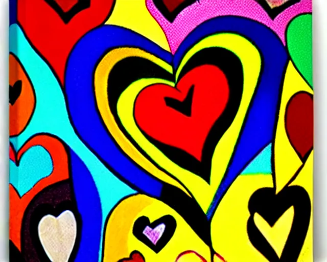 Image similar to Layered colorful hearts in guernica style