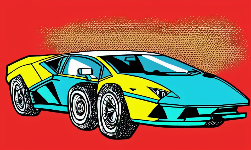 Image similar to pop art illustration of a lamborghini, adobe illustrator