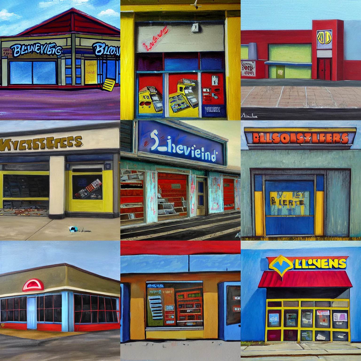 Prompt: painting of an abandoned blockbuster video store by lilia alvarado, sad, depressing