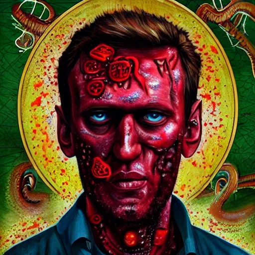 Image similar to navalny became bloody ugly lovecraftian degenerate abomination, photo - realistic, color image, 2 k, highly detailed, bodyhorror, occult art