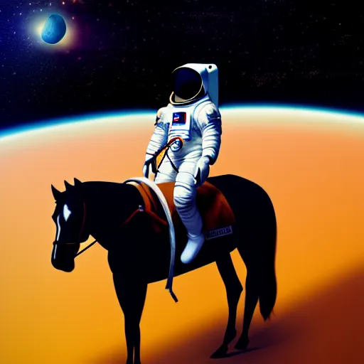 Image similar to an astronaut is carrying a horse on his neck, concept art, fantasia photo