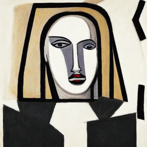 Prompt: portrait of scarlet Johansson, painted by Picasso, in the style of cubism. Black and White