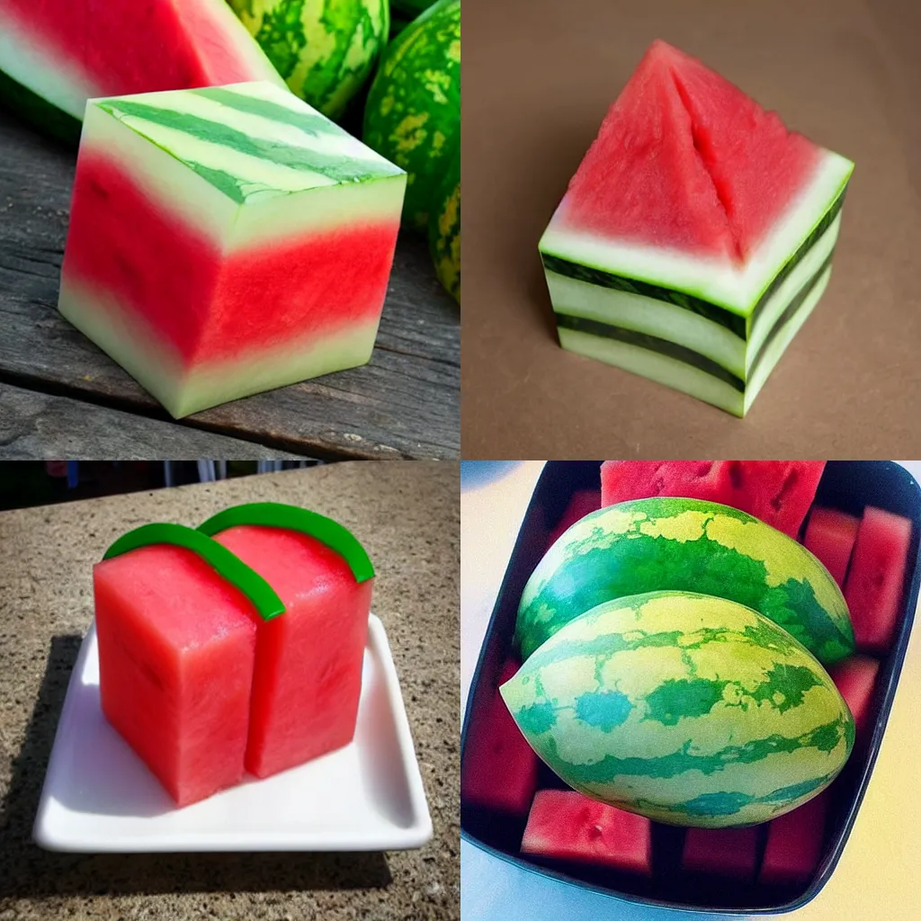 Prompt: watermelon in the shape of a cube