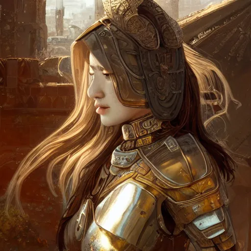 Image similar to portrait knights of Zodiac girl, silver and ice color reflected armor, in ruined Agora of Athens, ssci-fi, fantasy, intricate, very very beautiful, elegant, golden light, highly detailed, digital painting, artstation, concept art, smooth, sharp focus, illustration, art by tian zi and WLOP and alphonse mucha