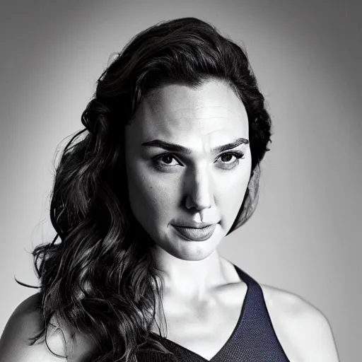 Image similar to a portrait of Gal Gadot wearing Superman suit of Henry Cavill version