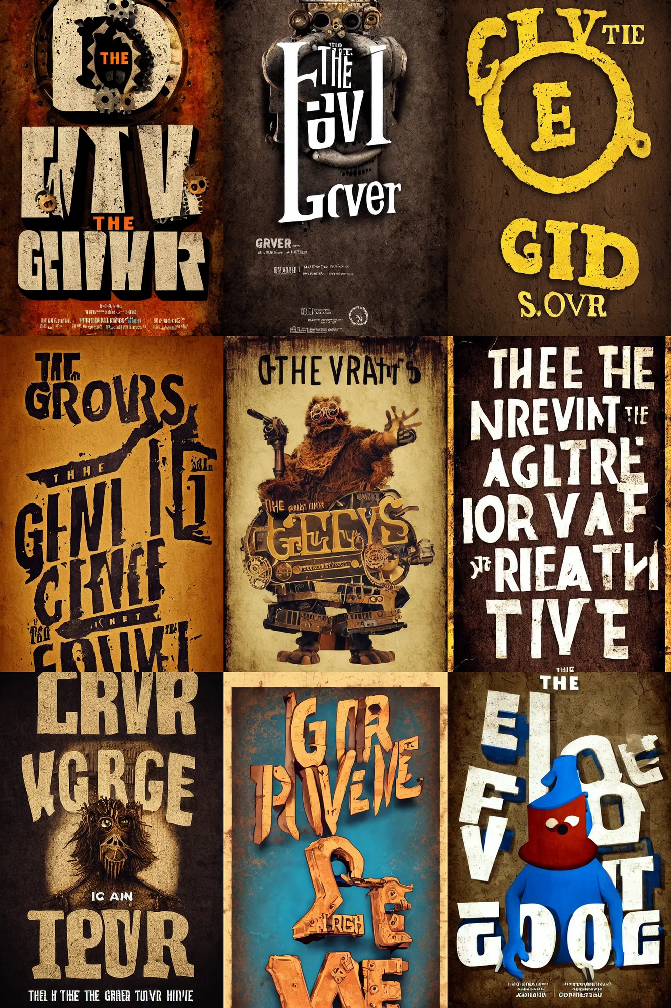 Prompt: the word grover in text, movie title, poster, high detail, bold font, steampunk background,