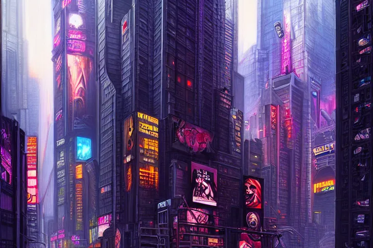 Prompt: painting of new york city cyberpunk style, fine details, magali villeneuve, artgerm, rutkowski