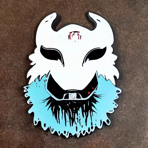 Image similar to die cut sticker, princess mononoke mask, splatter paint