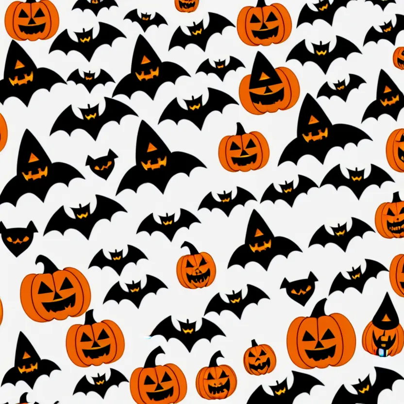 Prompt: extremely cute halloween 5 sticker set, adorable bat, witch, jacko lanterns, modern trendy clear background, 4 k,