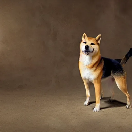 Prompt: Shiba Inu in medieval times look like merlin high details cinematic mood shooting lighting from wand