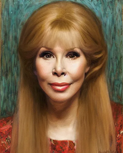 Image similar to portrait of young woman barbara eden by Mandy Jurgens and Richard Schmid and chuck close and mucha
