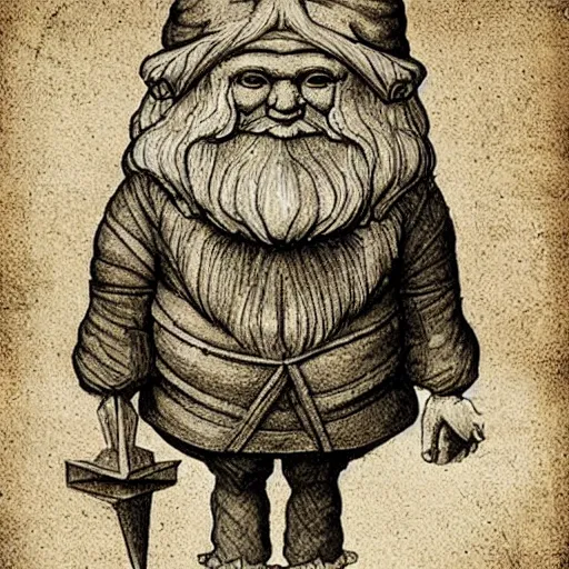 Image similar to proportional gnome, a detailed schematic drawing by Leonardo da Vinci