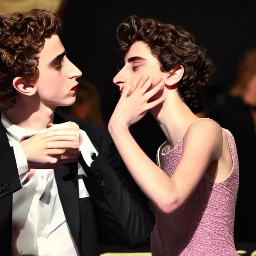 Prompt: timothee chalamet blowing a kiss to emily