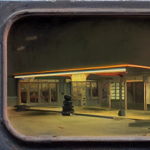 Image similar to a black unicorn in an abandoned gas station, daguerreotype by edward hopper, by henri rousseau, by Bosch, art noveau, highly detailed, strong lights, liminal, eerie, Bright pastel colors, octane render, 8k