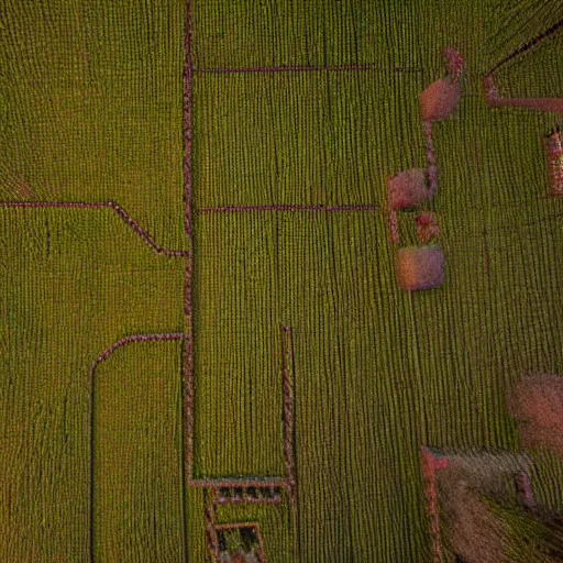 Image similar to hyperrealistic dslr film still of closeup overhead view of corn maze, stunning 8 k octane comprehensive 3 d render, inspired by istvan sandorfi & greg rutkowski & unreal engine, perfect symmetry, dim volumetric cinematic lighting, extremely hyper - detailed, incredibly real lifelike attributes & flesh texture, intricate, masterpiece, artstation, stunning