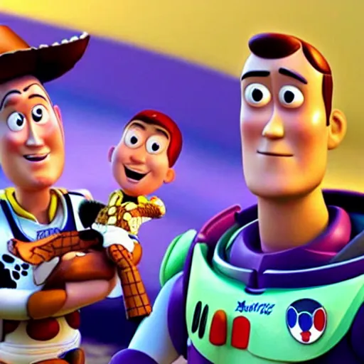 Prompt: movie still of harry kane as woody and son heung - min as buzz lightyear in the movie toy story,