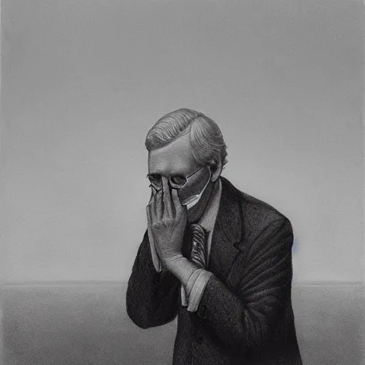 Prompt: Minority Leader Mitch McConnell. Ashamed. Zdzisław Beksiński