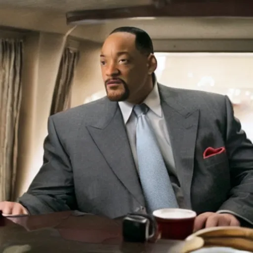 Image similar to will smith as tony soprano, film still