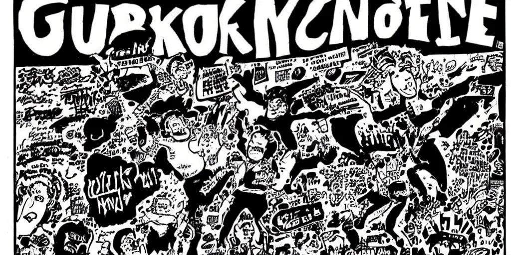 Image similar to zine of an underground comic book, black and white, diy, comic art, robert crumb, underground, punk