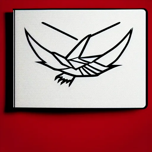 Image similar to geometric white eagle flying above an open black book, icon, red background, vector, simple logo, cgsociety, artstation, octane render