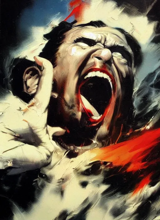 Image similar to angry joe screaming, painting by phil hale, fransico goya,'action lines '!!!, graphic style, visible brushstrokes, motion blur, blurry