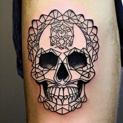 Image similar to tattoo design, stencil, tattoo stencil, traditional, a world famous tattoo of a geometric skull