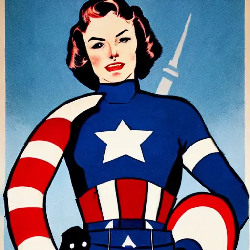 Image similar to female captain america. wwii american propaganda poster by james gurney