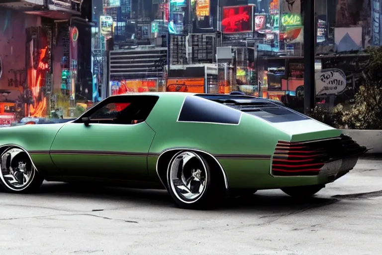 Image similar to cyberpunk version of a 1 9 7 2 buick riviera