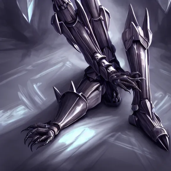 Image similar to very close up foot pov shot, detailed foot shot, feet art pov, hyperdetailed elegant beautiful stunning hot anthropomorphic mecha female dragon giantess laying down showing detailed dragon feet at camera, furry paw pov art, anthro paw pov art, sharp silver armor, elegant legs, warframe destiny fanart, giantess art, dragon paws, furaffinity, octane