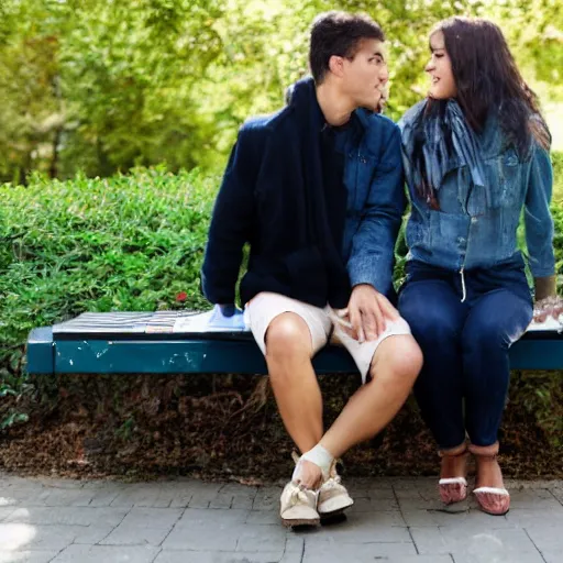 Image similar to a couple sitting on a park bench